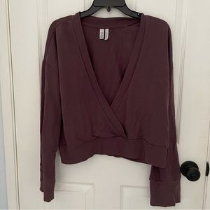 Zella Purple V-Neck Wrap Bell Sleeve Sweatshirt Size S